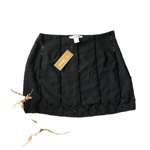 New Y2K Beaded Mini Skirt Women M Black Dark Coquette Goth Whimsigoth Fairy Hoco